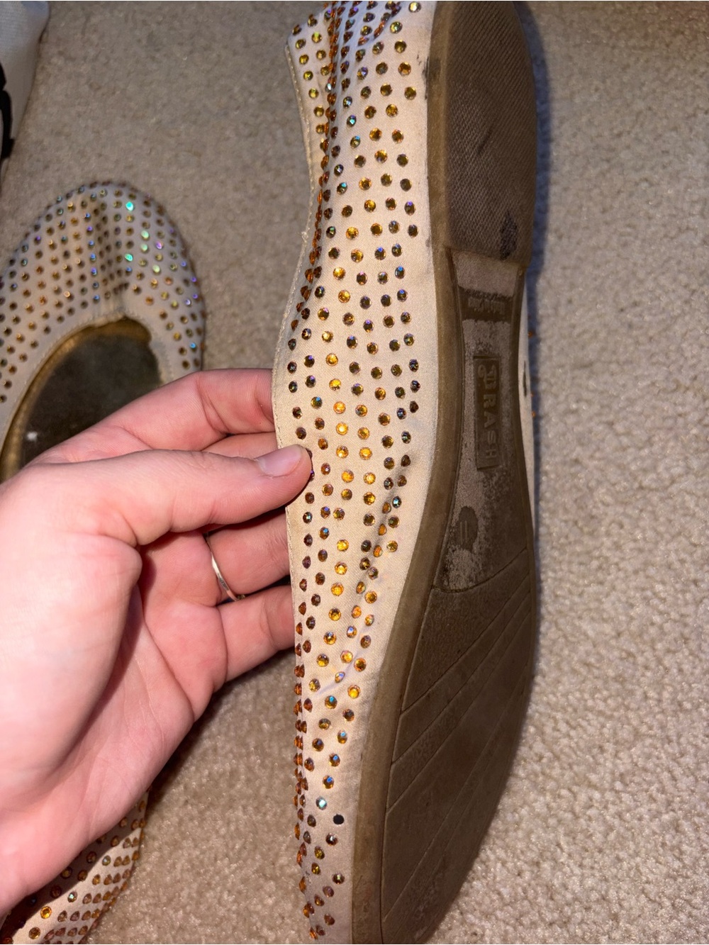 Women's Beige Crystal-Embellished Ballet Flats - Picture 4 of 4